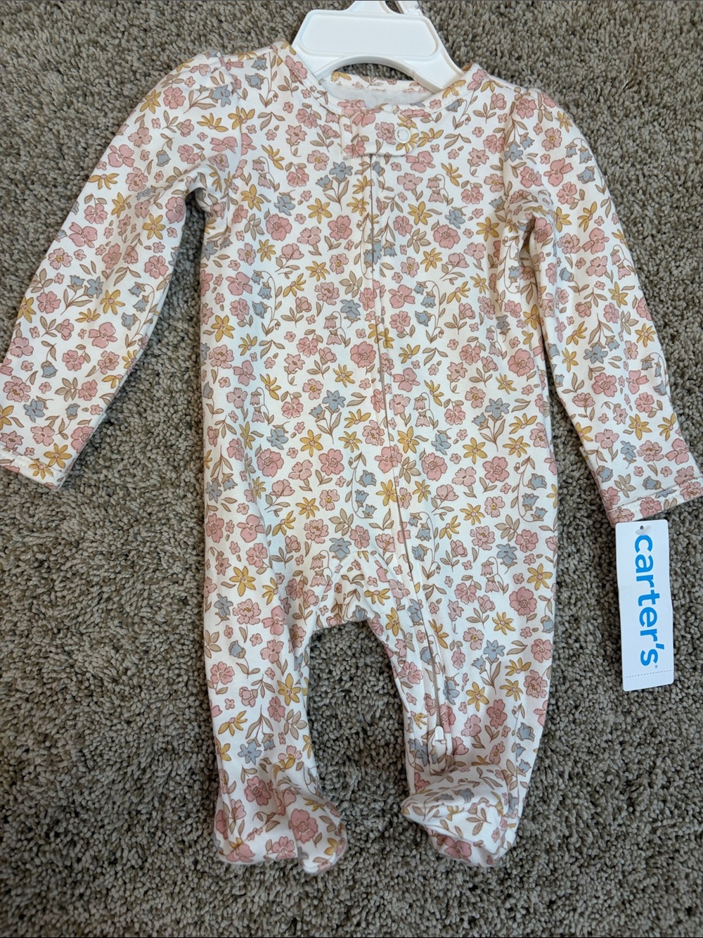 Carter's Cream One-Piece Footed Floral Sleeper